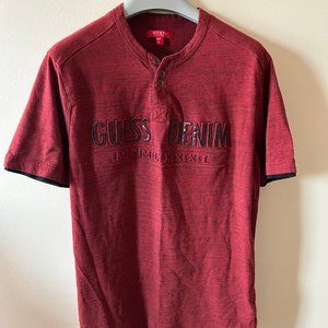 GUESS DENIM Men's Medium Dark Red Button Tee
